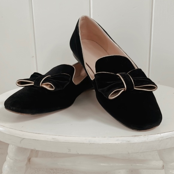 J. Crew Shoes - J. Crew Velvet Bow Smoking Flats Slippers Black and Gold Bow Detail Holiday 8.5